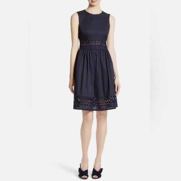 TED BAKER DAYZEY A-LINE LACE PANEL navy blue FIT FLARE DRESS sz 1/ US 4 - Picture 1 of 9
